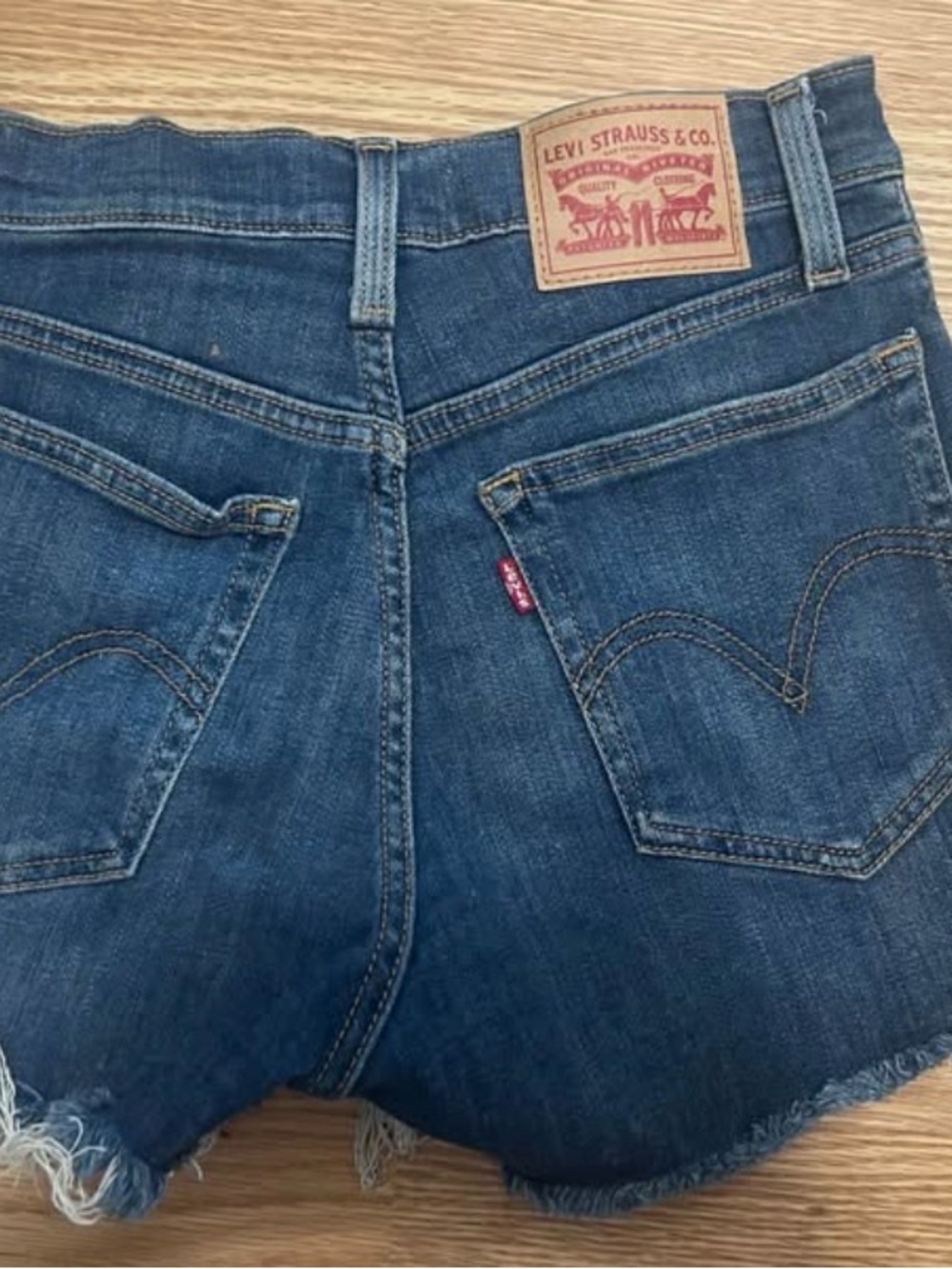 Levi's Blue Frayed Denim Shorts